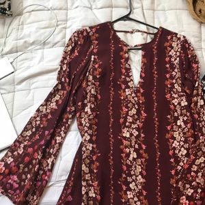 Urban Outfitters Maroon Floral Long Sleeve Dress